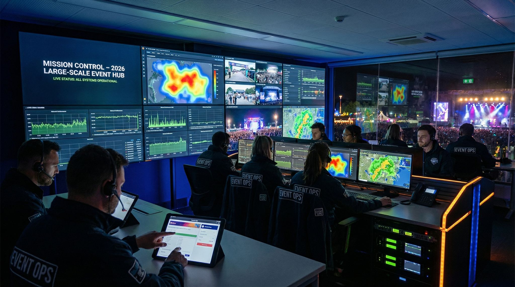 Project management command center with data visualizations